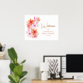 Boho Roze Oranje Bloemen Douche Aangepaste Welkom Poster (Thuiskantoor)