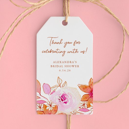 Boho Roze Oranje Bloemen Douche Bedankt Cadeaulabel