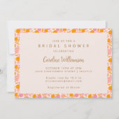 Boho Roze Oranje Bloemige Cute Bruiloft Feest Kaart (Voorkant)