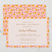 Boho Roze Oranje Bloemige Cute Bruiloft Feest Kaart (Voorkant / Achterkant)