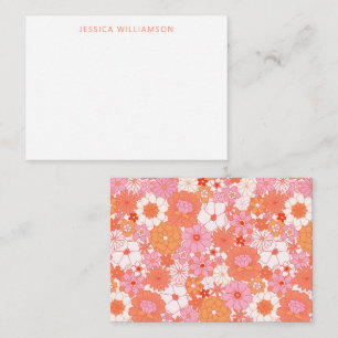 Boho Roze Oranje Bloemstuk Aangepaste Naam Geschen Notitiekaartje