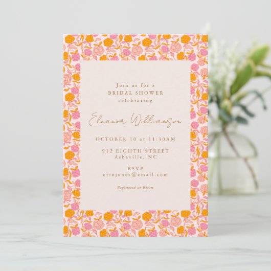 Boho Roze Oranje Bloemstuk Bruidsfeest Namen Kaart (Staand voorkant)
