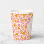 Boho Roze Oranje Bloemstuk Cute Bruiloft Feest Cus Papieren Bekers (Rechts)