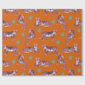 Boho Roze Oranje Jungle Tijger Dierenpatroon Cadeaupapier (Vlak)