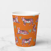 Boho Roze Oranje Jungle Tijger Dierenpatroon Papieren Bekers (Achterkant)