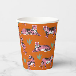 Boho Roze Oranje Jungle Tijger Dierenpatroon Papieren Bekers