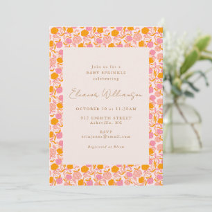 Boho Roze Oranje Retro Bloemstuk Baby Sprinkle Fee Kaart