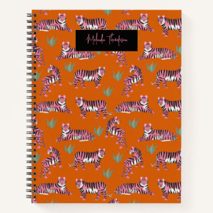 Boho Roze Oranje Tijger Dierenpatroon Notitieboek