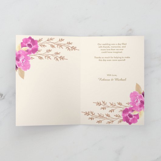 Boho roze orchidee bloemenivoor bruiloft bedankkaart (Binnen)