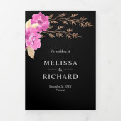 Boho Roze Orchidee Floral Alles In Een Zwart Bruil Drieluik Uitnodiging (Cover)