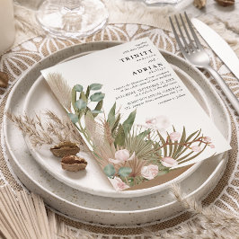 Boho Roze Orchideeën Gedroogde Bladeren met Pampas Kaart