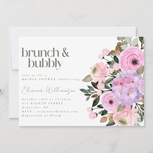 Boho Roze Paarse Bloemen Leuke Brunch Bubble Showe Kaart (Voorkant)