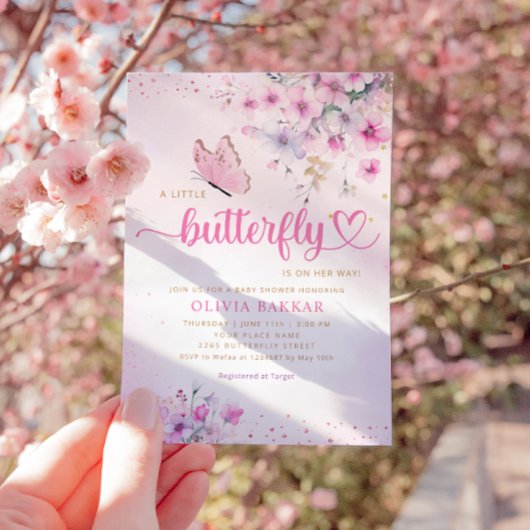 Boho Roze Paarse Bloemen Vlinder Meisje Baby showe Kaart