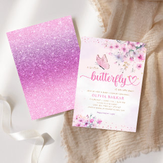 Boho Roze Paarse Bloemen Vlinder Meisje Baby showe Kaart