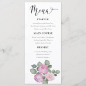 Boho Roze & Paarse Bloemige Bruiloft Menu (Voorkant)