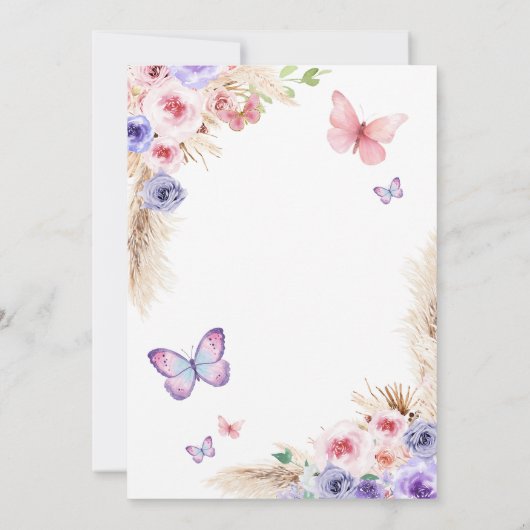 Boho Roze Paarse Vlinder 1e Verjaardag Bloemen Kaart (Achterkant)