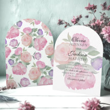 Boho Roze & Paarse Waterverf Bloemige Trouwkaart 