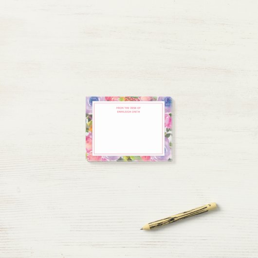 Boho roze Paarse Waterverf Post-it® Notes (Op bureau)