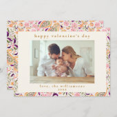 Boho Roze Paisley Bloem Foto Valentijnsdag Feestdagenkaart (Voorkant / Achterkant)