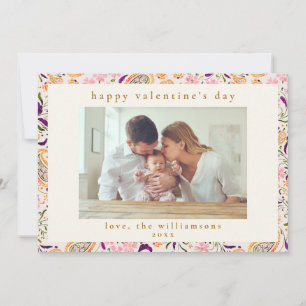 Boho Roze Paisley Bloem Foto Valentijnsdag Feestdagenkaart