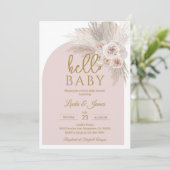 Boho Roze Pampagras Baby Shower Kaart (Staand voorkant)