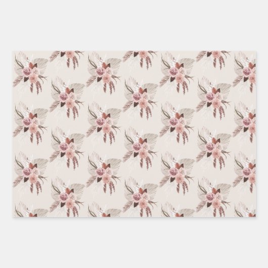 Boho roze pampas gras gedroogde bloemen inpakpapier vel (Voorkant)