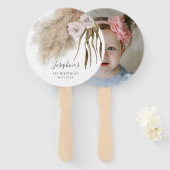 Boho roze pampas gras verjaardag foto handwaaier (Voorkant en achterkant)