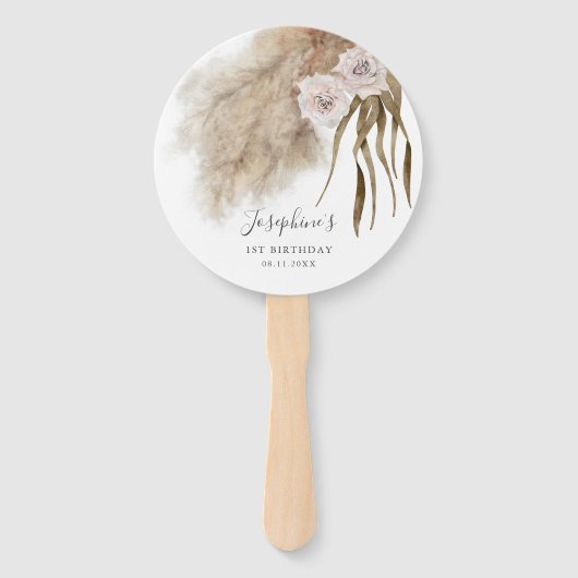 Boho roze pampas gras verjaardag foto handwaaier (Voorkant)