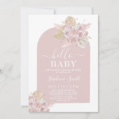 Boho roze Pampas Grass Baby shower Girl Uitnodigin Kaart (Voorkant)