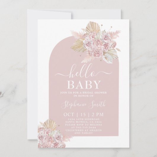 Boho roze Pampas Grass Baby shower Girl Uitnodigin Kaart (Voorkant)