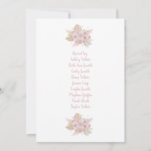 Boho roze Pampas Grass Baby shower Girl Uitnodigin Kaart (Achterkant)