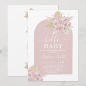 Boho roze Pampas Grass Baby shower Girl Uitnodigin Kaart (Voorkant / Achterkant)