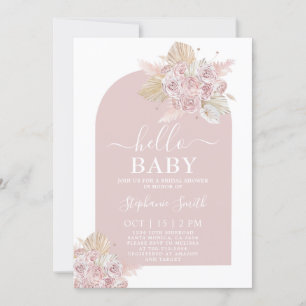 Boho roze Pampas Grass Baby shower Girl Uitnodigin Kaart
