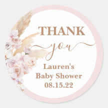 Boho Roze Pampas Grass Baby shower Ronde Sticker