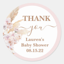 Boho Roze Pampas Grass Baby shower Ronde Sticker