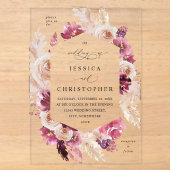 Boho Roze Pampasgras Bloemen Bruiloft Acryl Uitnodigingen (Voorkant)