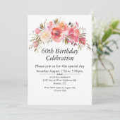 Boho roze perzik bloemgroen  60e kaart (Staand voorkant)