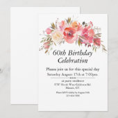 Boho roze perzik bloemgroen  60e kaart (Voorkant / Achterkant)