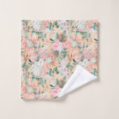 Boho Roze Perzik Witte Bloemige Eucalyptus Trendy  Bad Handdoek (Wasdoekje)