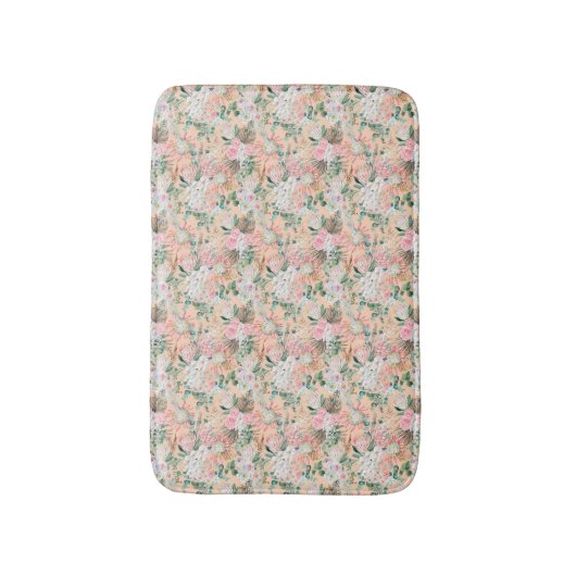 Boho Roze Perzik Witte Bloemige Eucalyptus Trendy Badmat (Voorkant Verticaal)