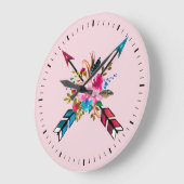 Boho Roze Pijlen & Veren Boeket Wandklok (Hoek)