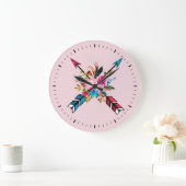 Boho Roze Pijlen & Veren Boeket Wandklok (Huis)