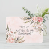 Boho Roze Pioen Pampas Wil Je Mijn Bruidsmeisje Zi Kaart (Staand voorkant)