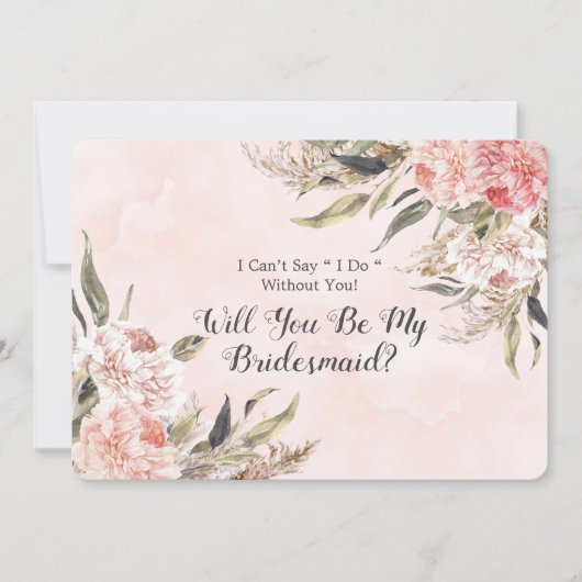 Boho Roze Pioen Pampas Wil Je Mijn Bruidsmeisje Zi Kaart (Voorkant)