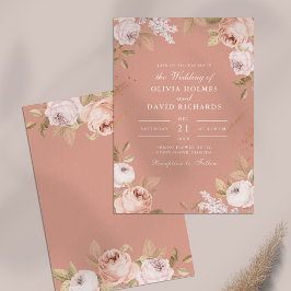 Boho Roze Pioen Rozen Huwelijksuitnodiging Kaart