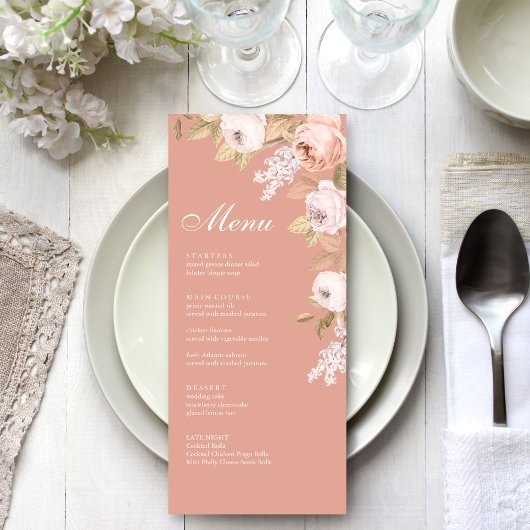 Boho roze pioenen bruiloft menu Kaart