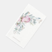 Boho roze pioenen gepersonaliseerde bruiloft servet (Hoek)