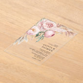 Boho Roze Pioenen & Pampas Gras Bloemen Huwelijk Acryl Uitnodigingen (Laagn)