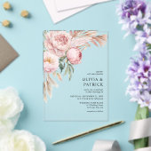 Boho Roze Pioenen & Pampas Gras Bloemen Huwelijk Acryl Uitnodigingen (Insitu (Huwelijk))