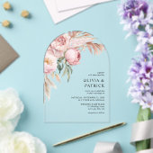 Boho Roze Pioenen & Pampas Gras Bloemen Huwelijk Acryl Uitnodigingen (Insitu (Huwelijk))